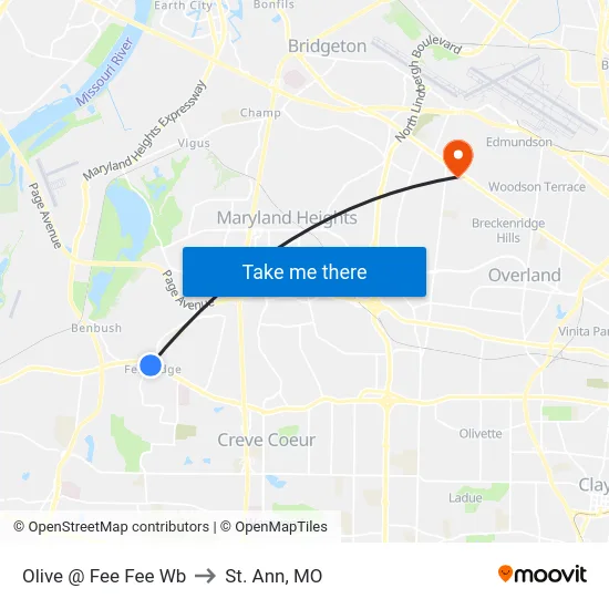 Olive @ Fee Fee Wb to St. Ann, MO map