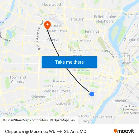 Chippewa @ Meramec Wb to St. Ann, MO map