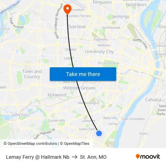 Lemay Ferry @ Hallmark Nb to St. Ann, MO map