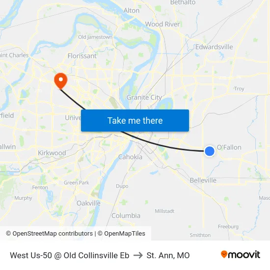 West Us-50 @ Old Collinsville Eb to St. Ann, MO map