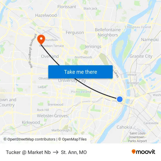Tucker @ Market Nb to St. Ann, MO map