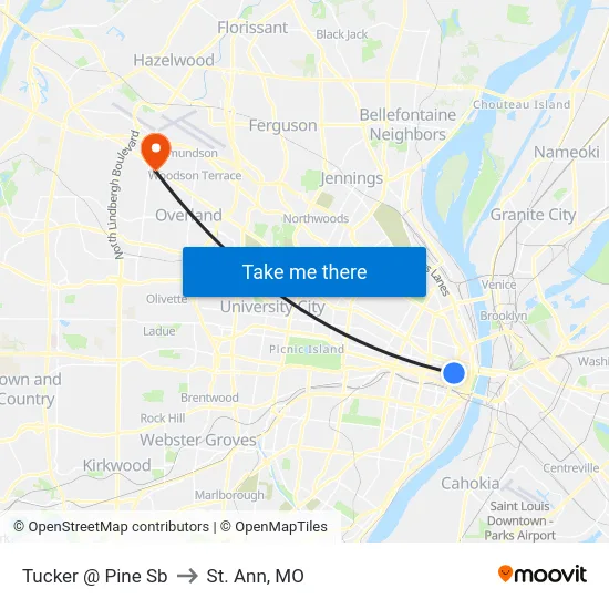 Tucker @ Pine Sb to St. Ann, MO map