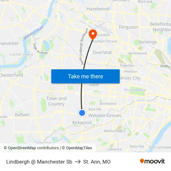 Lindbergh @ Manchester Sb to St. Ann, MO map