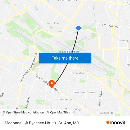 Mcdonnell @ Byassee Nb to St. Ann, MO map