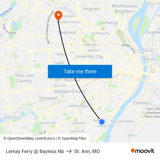 Lemay Ferry @ Bayless Nb to St. Ann, MO map