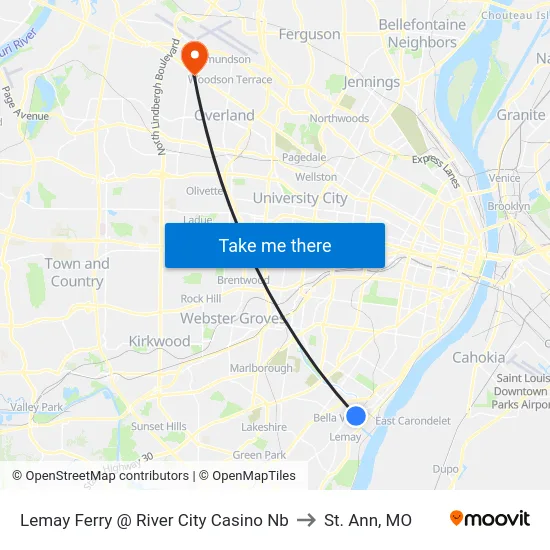 Lemay Ferry @ River City Casino Nb to St. Ann, MO map