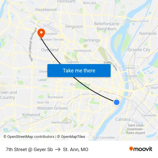 7th Street @ Geyer Sb to St. Ann, MO map