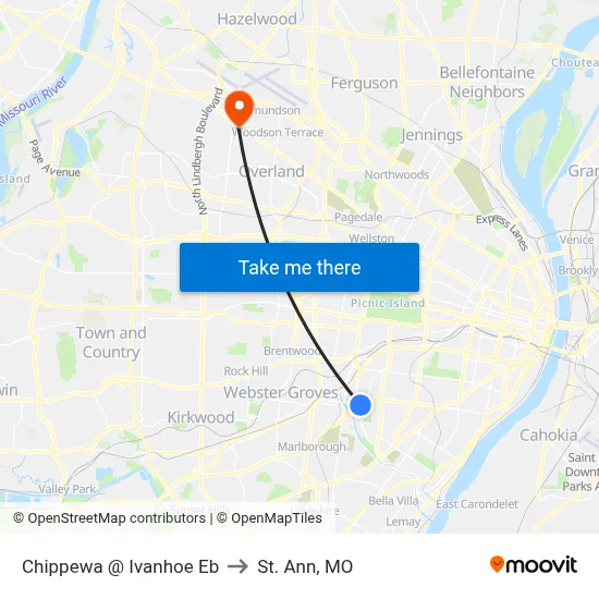 Chippewa @ Ivanhoe Eb to St. Ann, MO map