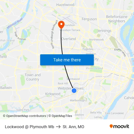 Lockwood @ Plymouth Wb to St. Ann, MO map