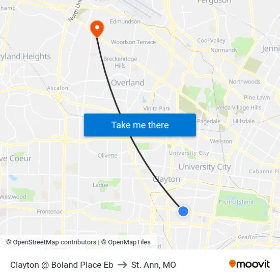 Clayton @ Boland Place Eb to St. Ann, MO map