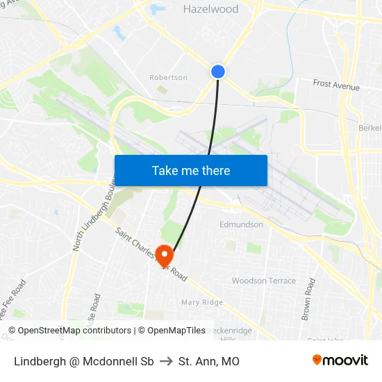 Lindbergh @ Mcdonnell Sb to St. Ann, MO map