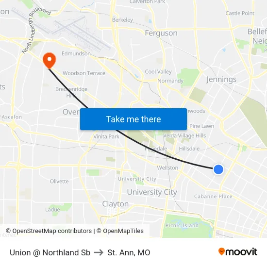 Union @ Northland Sb to St. Ann, MO map