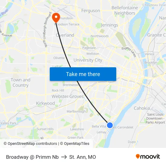 Broadway @ Primm Nb to St. Ann, MO map