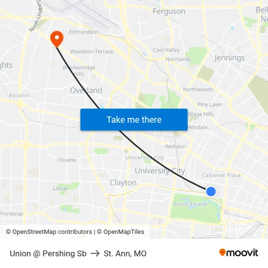 Union @ Pershing Sb to St. Ann, MO map