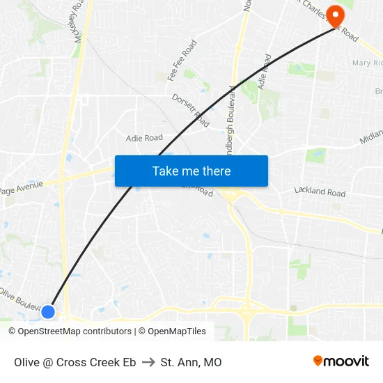 Olive @ Cross Creek Eb to St. Ann, MO map