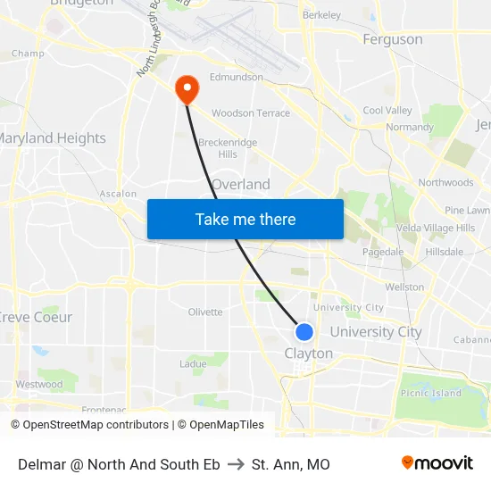 Delmar @ North And South Eb to St. Ann, MO map