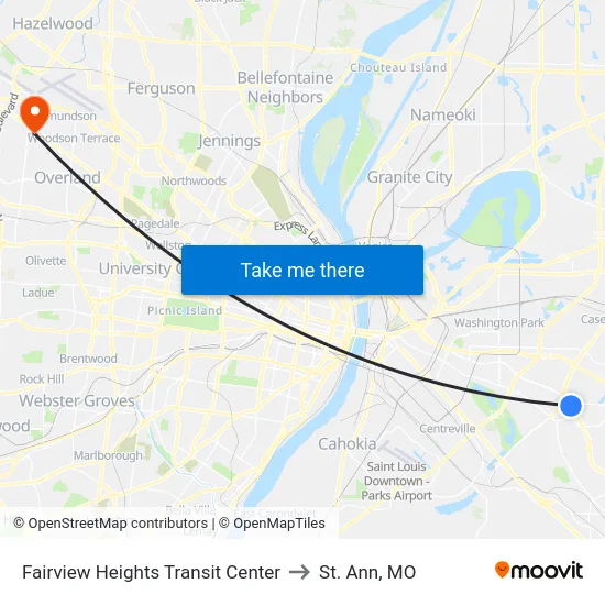 Fairview Heights Transit Center to St. Ann, MO map