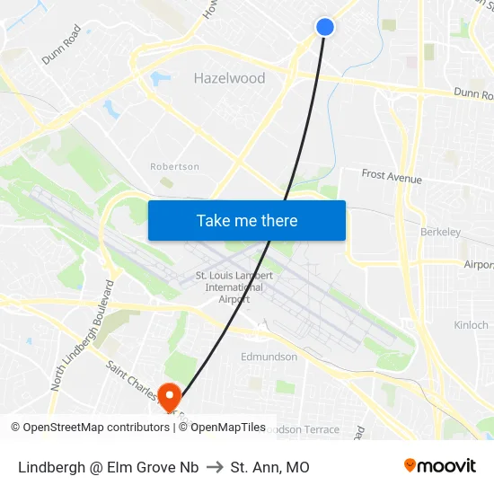 Lindbergh @ Elm Grove Nb to St. Ann, MO map