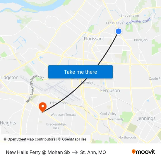 New Halls Ferry @ Mohan Sb to St. Ann, MO map