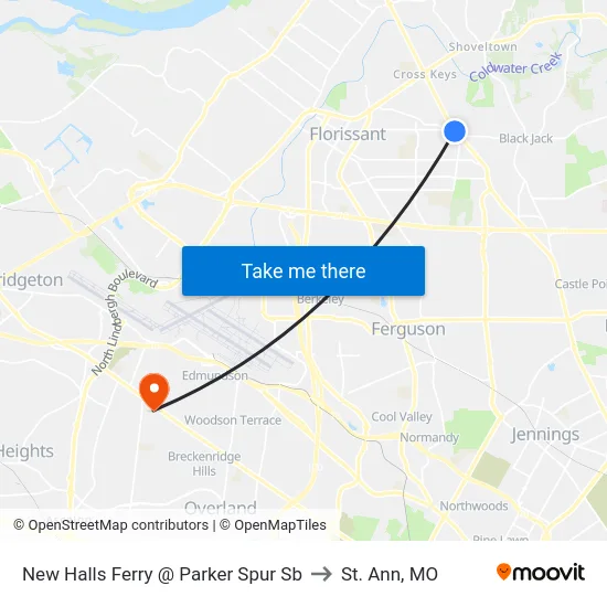New Halls Ferry @ Parker Spur Sb to St. Ann, MO map
