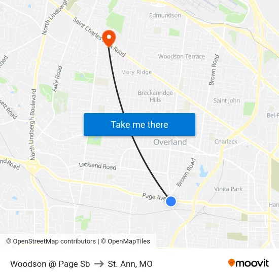 Woodson @ Page Sb to St. Ann, MO map
