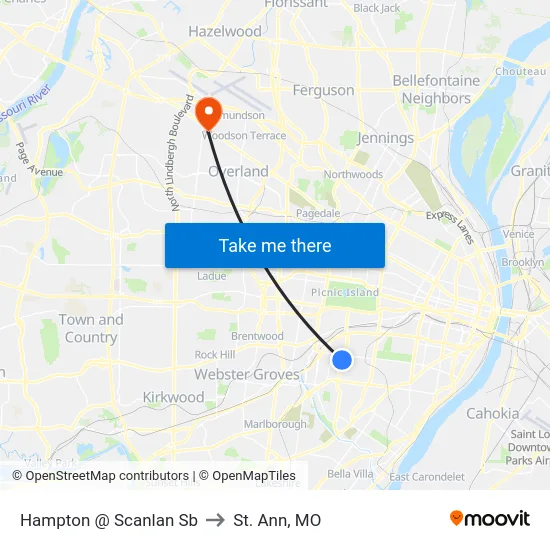 Hampton @ Scanlan Sb to St. Ann, MO map