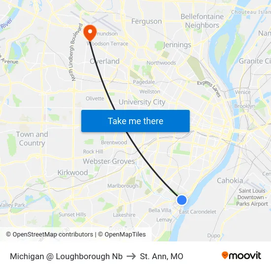 Michigan @ Loughborough Nb to St. Ann, MO map