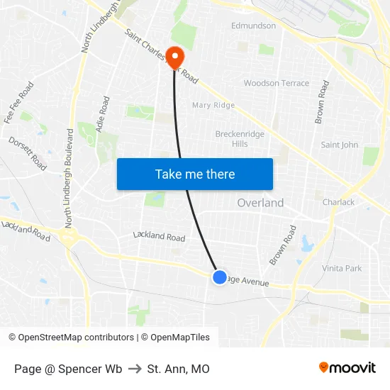 Page @ Spencer Wb to St. Ann, MO map