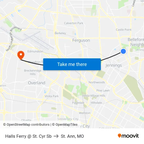 Halls Ferry @ St. Cyr Sb to St. Ann, MO map