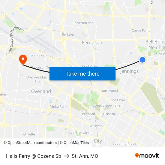 Halls Ferry @ Cozens Sb to St. Ann, MO map