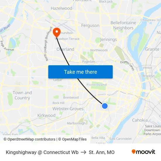 Kingshighway @ Connecticut Wb to St. Ann, MO map