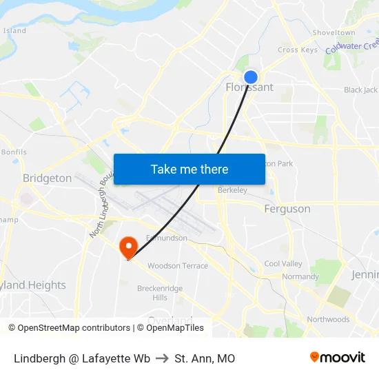 Lindbergh @ Lafayette Wb to St. Ann, MO map