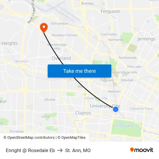 Enright @ Rosedale Eb to St. Ann, MO map