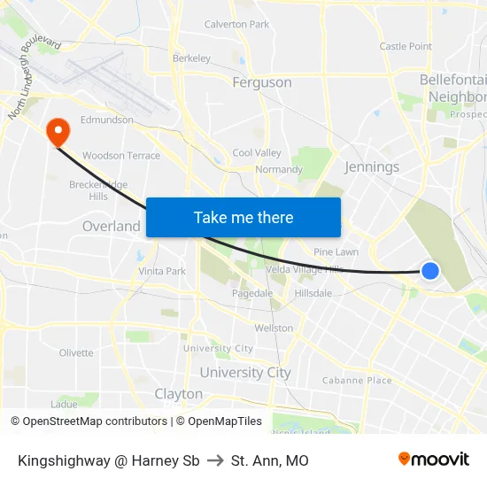 Kingshighway @ Harney Sb to St. Ann, MO map