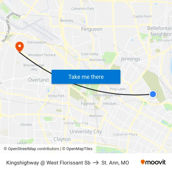 Kingshighway @ West Florissant Sb to St. Ann, MO map