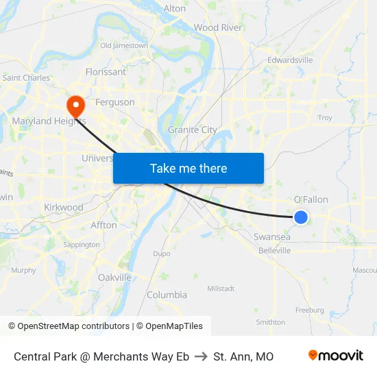Central Park @ Merchants Way Eb to St. Ann, MO map