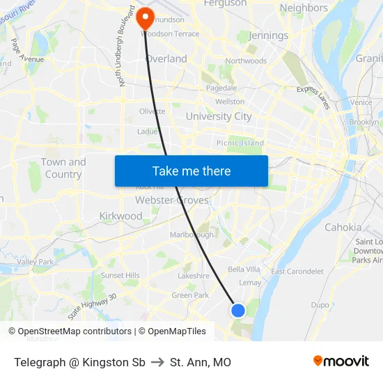 Telegraph @ Kingston Sb to St. Ann, MO map
