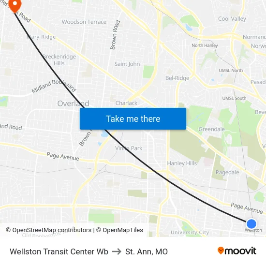 Wellston Transit Center Wb to St. Ann, MO map