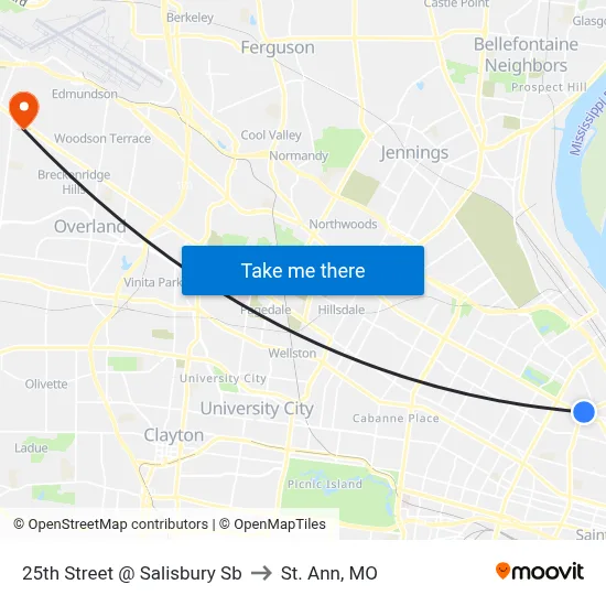 25th Street @ Salisbury Sb to St. Ann, MO map