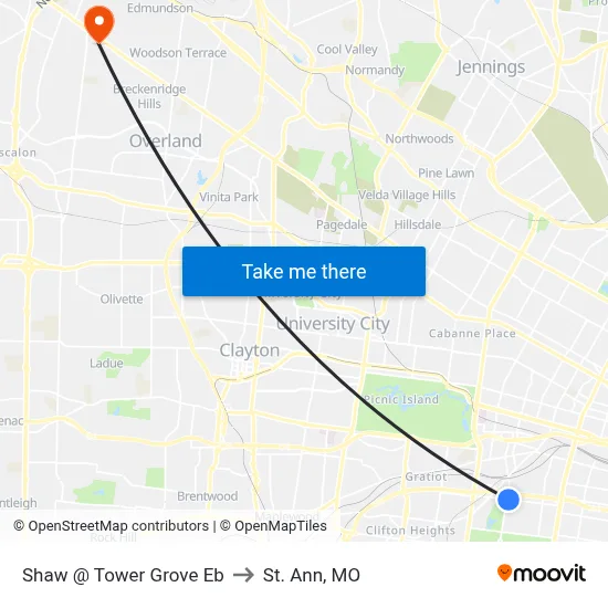 Shaw @ Tower Grove Eb to St. Ann, MO map