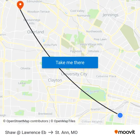 Shaw @ Lawrence Eb to St. Ann, MO map