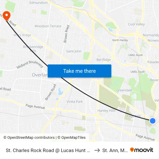 St. Charles Rock Road @ Lucas Hunt Eb to St. Ann, MO map