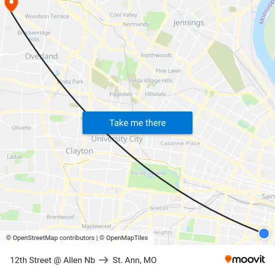 12th Street @ Allen Nb to St. Ann, MO map