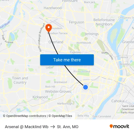 Arsenal @ Macklind Wb to St. Ann, MO map