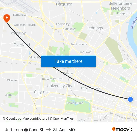 Jefferson @ Cass Sb to St. Ann, MO map