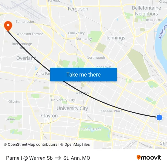 Parnell @ Warren Sb to St. Ann, MO map