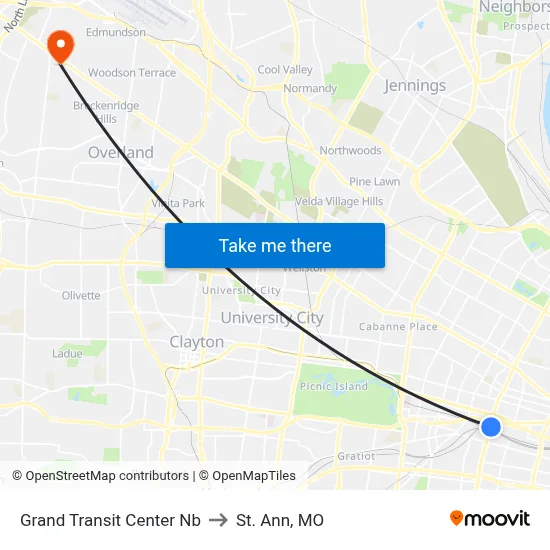 Grand Transit Center Nb to St. Ann, MO map