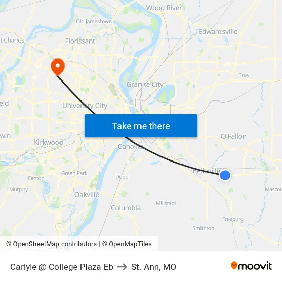 Carlyle @ College Plaza Eb to St. Ann, MO map