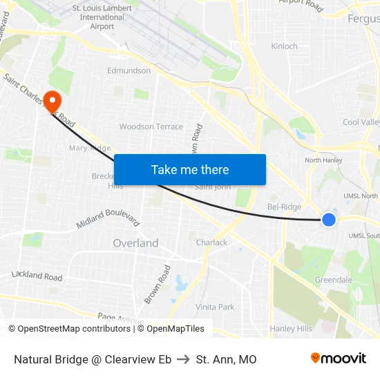 Natural Bridge @ Clearview Eb to St. Ann, MO map