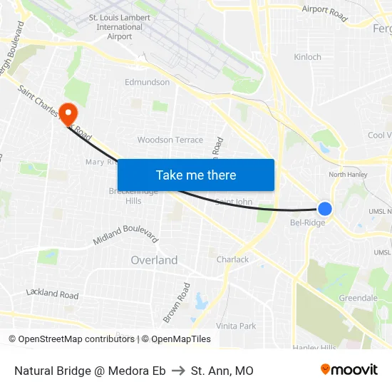 Natural Bridge @ Medora Eb to St. Ann, MO map